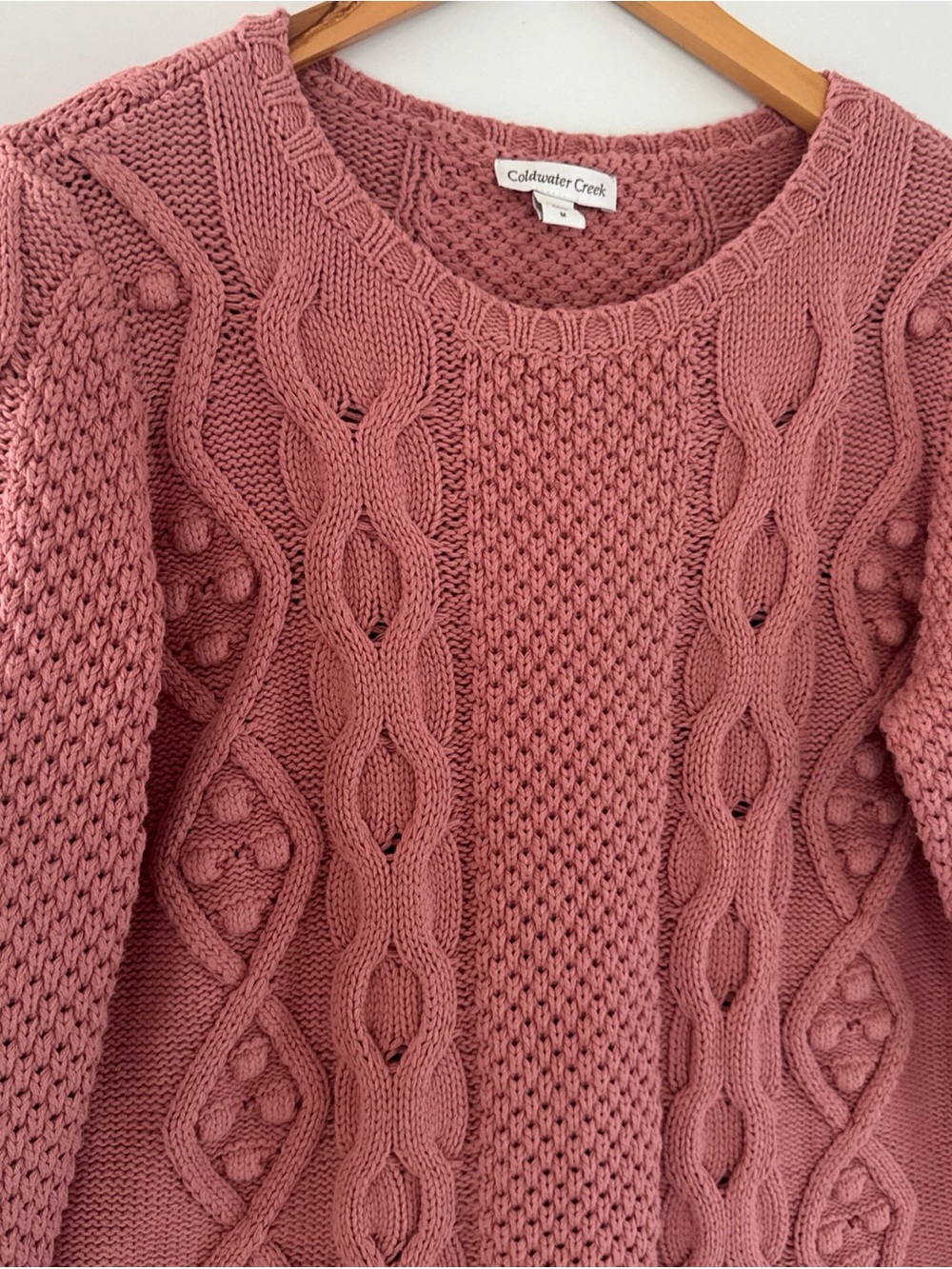 Coldwater Creek Cabled Crew Neck Shaker Sweater Womens Medium Pink Bobble Knit - Picture 2 of 10
